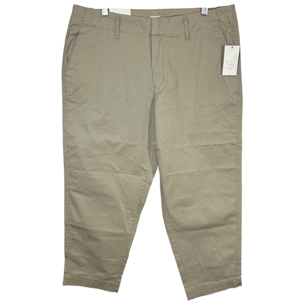 A New Day Womens Beige Flat‎ Front Cropped Pants Size 2 Stretch Cotton Blend NWT